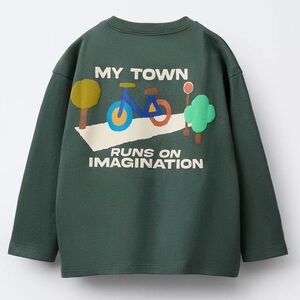 Zara Forest Green Kids Long Sleeve Tee with Graphic